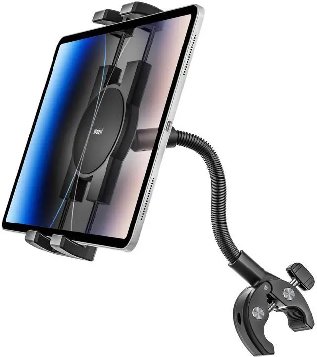 Main image of Gooseneck Tablet Holder for Wheelchair/Stroller/Golf Cart/Boat/Mic Stand/Indoor Cycling Bike/Gym Bicycle Handlebar Clamp, Compatible with 4.7-13" iPad Pro/Air/Mini, iPhone, Galaxy, Fire HD, E-Book