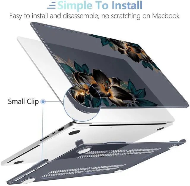 Alt view image 5 of 5 - MEEgoodo Case for M4 MacBook Pro 16 inch Case 2024 2023 2021, Fit Model A3403/A3186/A2991/A2780/A2485 M3 M2 M1 Pro/Max Chip, Laptop Hard Shell Cases with Keyboard & Camera Cover, Golden Lilies