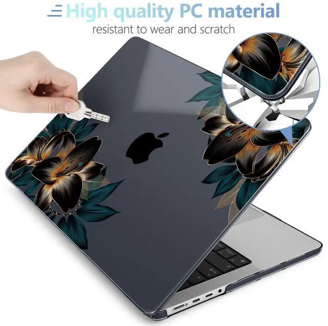Alt view image 4 of 5 - MEEgoodo Case for M4 MacBook Pro 16 inch Case 2024 2023 2021, Fit Model A3403/A3186/A2991/A2780/A2485 M3 M2 M1 Pro/Max Chip, Laptop Hard Shell Cases with Keyboard & Camera Cover, Golden Lilies