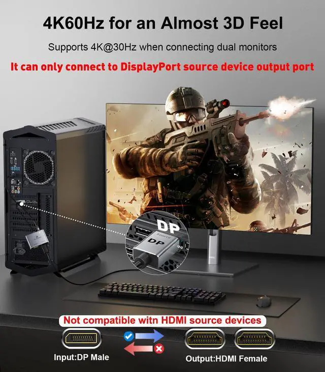 Alt view image 3 of 5 - THANDBLE DisplayPort to Dual HDMI Adapter (4K@60Hz) DP to HDMI Splitter for Dual Monitors Extended Display MST Display Port 1 in 2 Out Hub for PC, Graphics Card