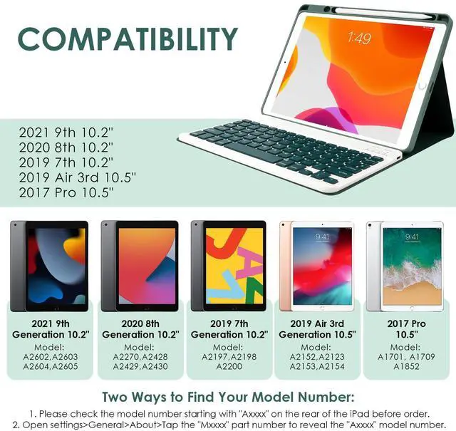 Alt view image 2 of 5 - LAMA Wireless Keyboard Case with Mouse for iPad 10.2" 9th 8th 7th Generation, Detachable Bluetooth Keyboard with Pencil Holder for iPad 10.2 Inch/iPad Air 10.5"(3rd Gen)/iPad Pro 10.5 in, Dark Green