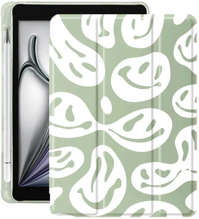 Main image of Idocolors Funny Ghost Face Pad Case for 10.2 Inch iPad 9th/7th/8th Generation, Clear TPU Triple Adjustable Stand Back Cover with Pencil Holder, Auto Wake/Sleep iPad 2021/2020/2019 Case