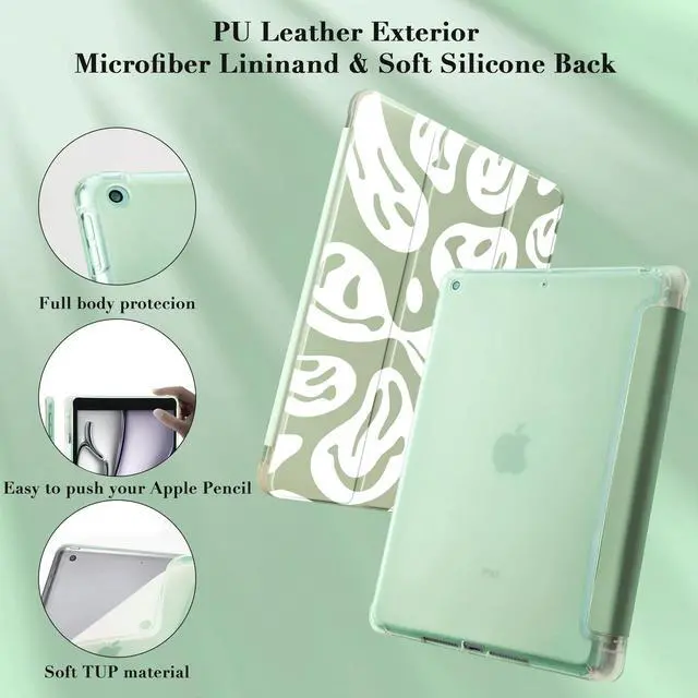 Alt view image 3 of 5 - Idocolors Funny Ghost Face Pad Case for 10.2 Inch iPad 9th/7th/8th Generation, Clear TPU Triple Adjustable Stand Back Cover with Pencil Holder, Auto Wake/Sleep iPad 2021/2020/2019 Case