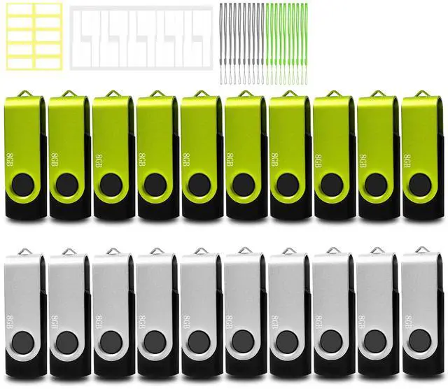 Main image of Nicepicten 8GB USB Flash Drive 20 Pack Bulk USB Thumb Drive Swivel Zip Drive USB 2.0 Flash Drives 8GB Bulk Green & Sliver Memoris Memory Stick Jump Drives Multipack with Lanyards Label