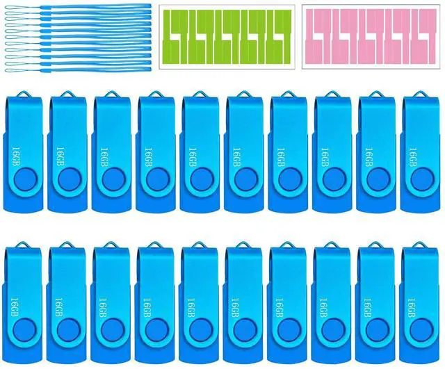 Main image of Nicepicten 16GB FAT32 USB Flash Drives 20 Pack 16 GB USB 2.0 Thumb Drive Memorias Zip Drive USB Memory Stick Pendrive Jump Drive Multipack for Data Backup, Blue 20Pack 16GB