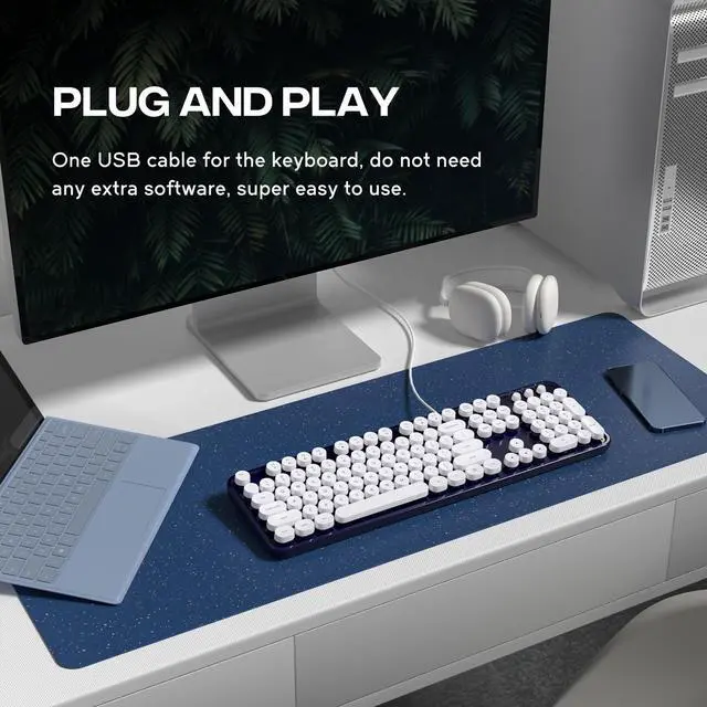Alt view image 2 of 5 - Dilter Wired Keyboard, 104 Keys Full-Sized Typewriter Keyboards, USB Plug and Play Office Keyboard with Number Pad, Caps Indicators, Foldable Stands for Windows, PC, Laptop, Desktop (Black)