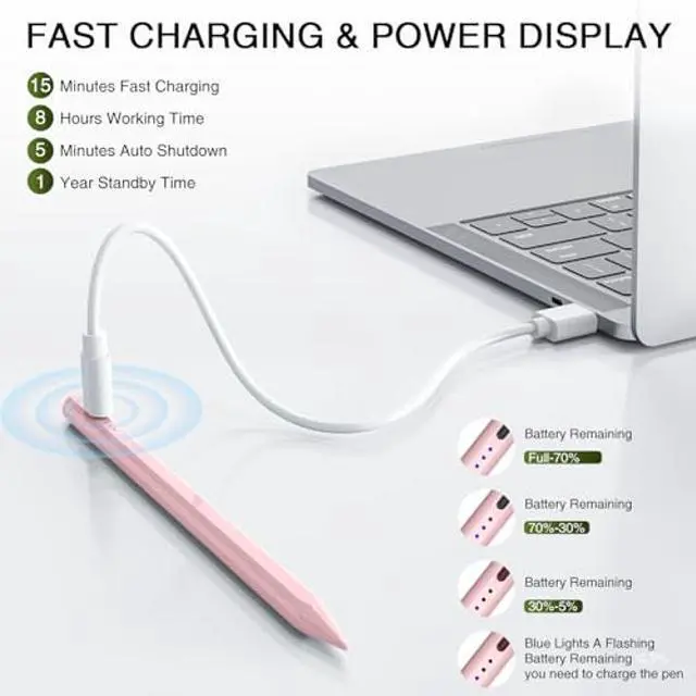 Alt view image 2 of 5 - Pen for iPad 2018-2025, HATOKU 15 Mins Fast Charging Pencil 1st Gen with Tilt & Palm Rejection Compatible with iPad Air 3/4/5/M2/M3, iPad mini 5/6, iPad 6/7/8/9/10/11, iPad Pro 11"/12.9"/M4 (Pink)