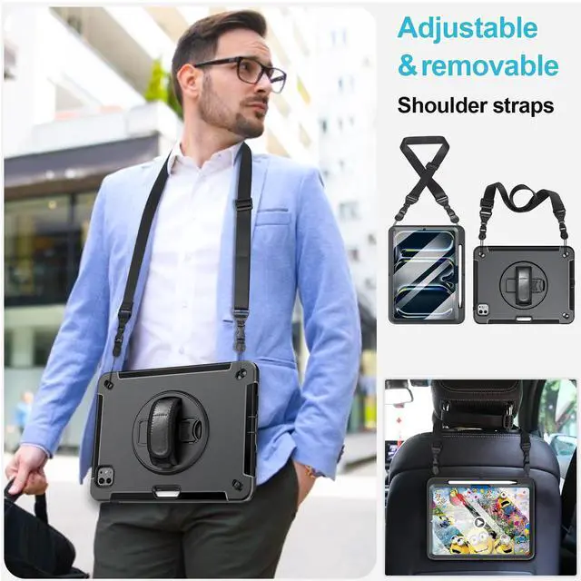 Alt view image 5 of 5 - Case for iPad Pro 13 Inch 7th Generation 2024: Military Grade Cover for iPad Pro 13" (M4) W/Screen Protector - Stand - Handle - Shoulder Strap - Pencil Holder- Black