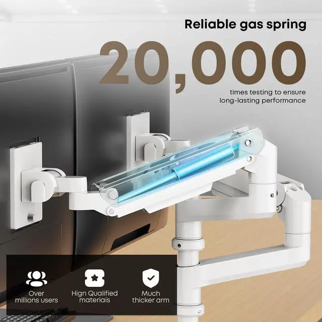 Alt view image 3 of 5 - PUTORSEN 17-49Premium Aluminum Heavy Duty Dual Monitor Arm for Ultrawide Screens up to 44lbs, Vertical Stacked Dual Monitor Desk Mount, Full Motion Dual Vertical Monitor Mount, VESA 75/100, White