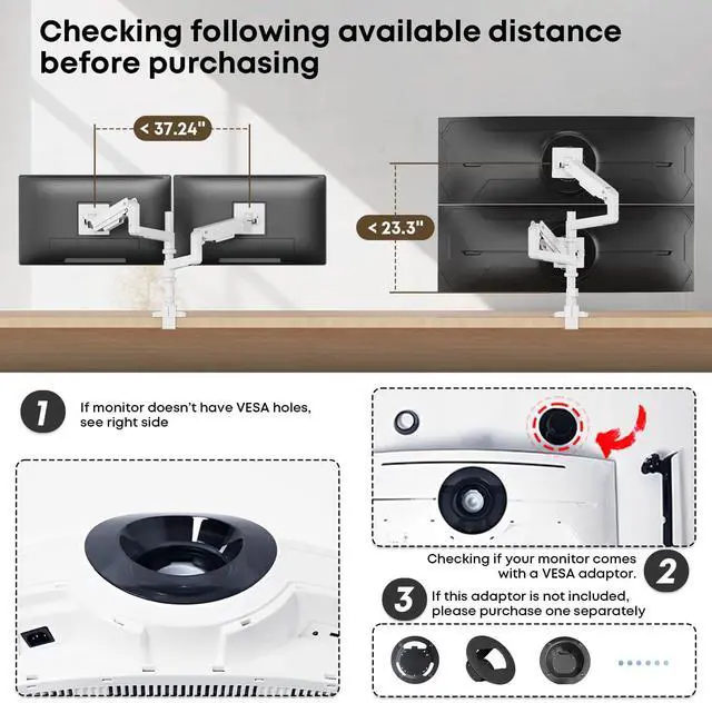 Alt view image 4 of 5 - PUTORSEN 17-49Premium Aluminum Heavy Duty Dual Monitor Arm for Ultrawide Screens up to 44lbs, Vertical Stacked Dual Monitor Desk Mount, Full Motion Dual Vertical Monitor Mount, VESA 75/100, White