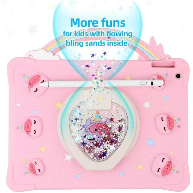 Alt view image 2 of 5 - [Super Cute Rainbow Handle Unicorn Case] Compatible with for Samsung Galaxy Tab A7 Lite 8.7'', Protective Cover for Galaxy Tab A7 Lite (2021) SM-T220/T225/T227 with 360° Rotating Stand (Pink)
