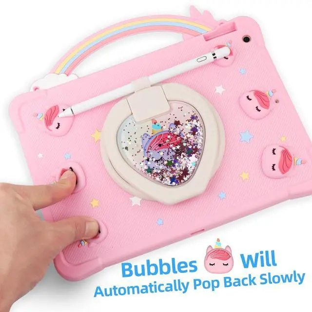 Alt view image 3 of 5 - [Super Cute Rainbow Handle Unicorn Case] Compatible with for Samsung Galaxy Tab A7 Lite 8.7'', Protective Cover for Galaxy Tab A7 Lite (2021) SM-T220/T225/T227 with 360° Rotating Stand (Pink)
