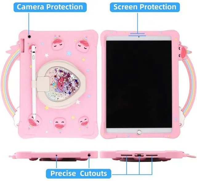 Alt view image 5 of 5 - [Super Cute Rainbow Handle Unicorn Case] Compatible with for Samsung Galaxy Tab A7 Lite 8.7'', Protective Cover for Galaxy Tab A7 Lite (2021) SM-T220/T225/T227 with 360° Rotating Stand (Pink)
