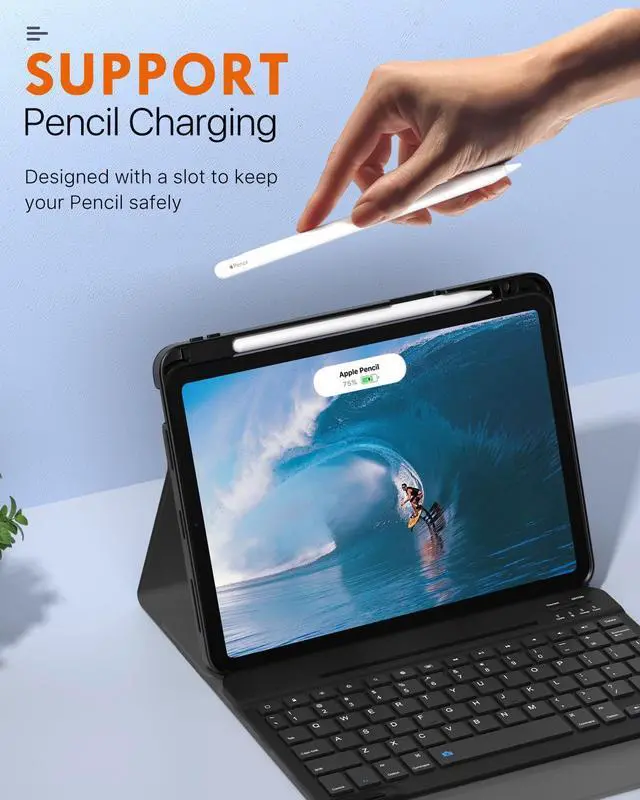 Alt view image 3 of 5 - MoKo for New iPad Air 11 Inch Case with Keyboard 2025/2024 Released, Magic Detachable Folio Keyboard Cover with Pencil Holder for iPad Air 7th/6th/5th/4th Generation, Space Gray