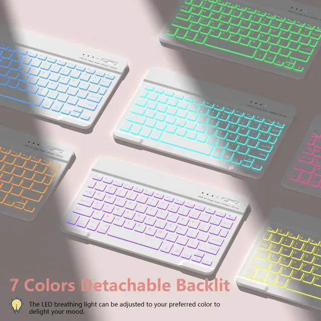 Alt view image 4 of 5 - FUWANG Keyboard Case for iPad 9th Generation 10.2 inch 2021 - Detachable 7 Colors Backlit Stand Folio Keyboard Cover for iPad 8th Gen/7th Gen/iPad Pro 10.5"/iPad Air 3rd Gen, with Pencil Holder