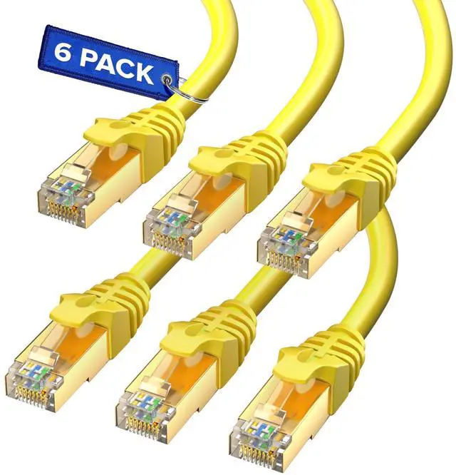 Main image of Cat7 Ethernet Cable 1 Foot  6 Pack High-Speed LAN Network Patch Cords, RJ45 Gold-Plated Connectors, 600MHz, 10Gbps  for Router, Modem, PC, Gaming, Streaming  Yellow