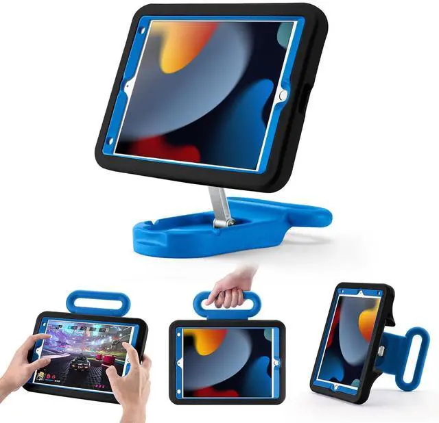 Main image of LeiJue Kids Case for iPad 7th/8th/9th Gen 10.2 inch,Adjustable Portrait/Landscape Stand/Drop Proof with Handle/Kickstand,Child Friendly Protective Cover for iPad 10.2 2021/2020/2019 (BlackBlue)