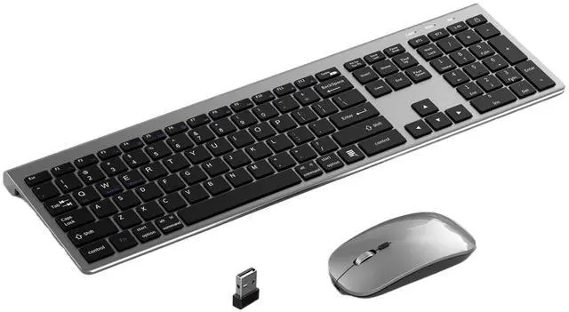 Main image of LINKEET Dual-Mode Wireless Keyboard and Mouse Combo, Rechargeable 2.4G/Bluetooth Keyboard Mouse Set, Ultra Slim Full Size 108-Key with Numpad Silent Scissor Keys for PC/Laptop/Win/Mac, Grey Black