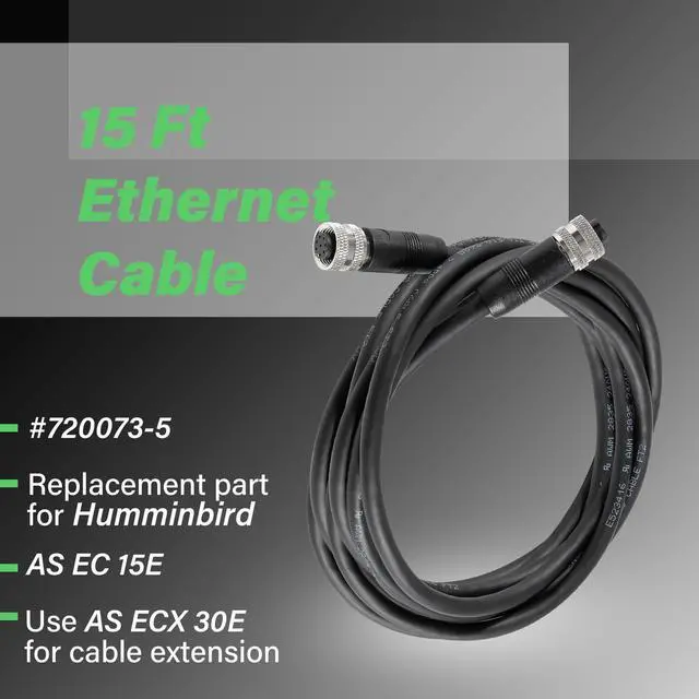 Alt view image 2 of 5 - Bzumperyz 720073-5 15 Foot Ethernet Cable AS EC 15E Replace for Humminbird, Black Fit for Helix, APEX, SOLIX and Onix Models