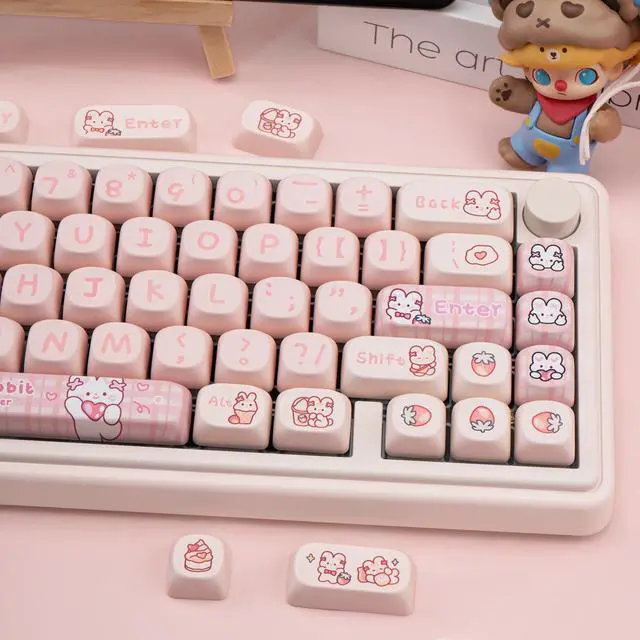 Alt view image 2 of 5 - JOLINTAL Cute PBT 144-Key Pink Gaming Keycaps Set MOA Profile Anime Cartoon Dye-Sub ANSI Layout Custom for Cherry MX Keyboard