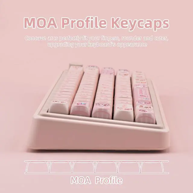 Alt view image 4 of 5 - JOLINTAL Cute PBT 144-Key Pink Gaming Keycaps Set MOA Profile Anime Cartoon Dye-Sub ANSI Layout Custom for Cherry MX Keyboard