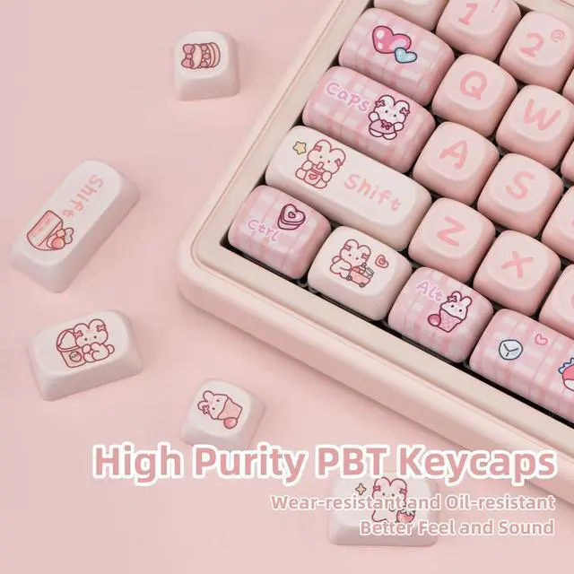 Alt view image 3 of 5 - JOLINTAL Cute PBT 144-Key Pink Gaming Keycaps Set MOA Profile Anime Cartoon Dye-Sub ANSI Layout Custom for Cherry MX Keyboard