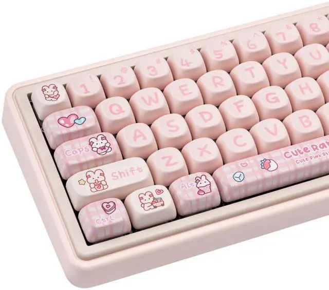Main image of JOLINTAL Cute PBT 144-Key Pink Gaming Keycaps Set MOA Profile Anime Cartoon Dye-Sub ANSI Layout Custom for Cherry MX Keyboard