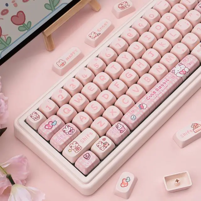 Alt view image 5 of 5 - JOLINTAL Cute PBT 144-Key Pink Gaming Keycaps Set MOA Profile Anime Cartoon Dye-Sub ANSI Layout Custom for Cherry MX Keyboard