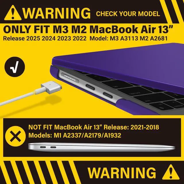 Alt view image 3 of 5 - IBENZER Compatible with 2025 2024 2023 2022 MacBook Air 13 inch case M4 A3240 M3 A3113 M2 A2681, Hard Shell Case & Sleeve & Keyboard Cover & Type-C Adapter for Mac Air 13.6,Ultra Purple, KK-UAPU+3