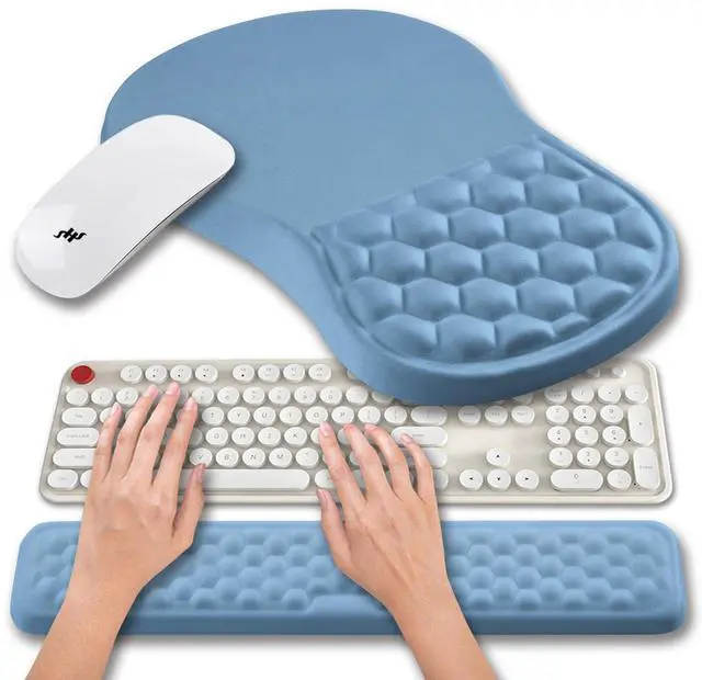 Main image of Hokafenle 2 in 1 Ergonomic Mouse Pad Wrist Support & Wrist Rest for Computer Keyboard Set, with Relieve Carpal Tunnel Pain Massage Bulge and Full Memory Gel Design (2In1 Set, Lake Blue)