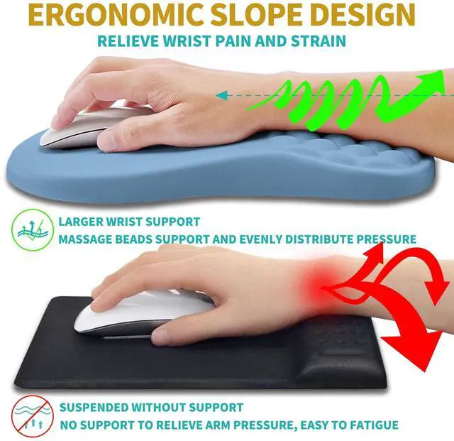 Alt view image 5 of 5 - Hokafenle 2 in 1 Ergonomic Mouse Pad Wrist Support & Wrist Rest for Computer Keyboard Set, with Relieve Carpal Tunnel Pain Massage Bulge and Full Memory Gel Design (2In1 Set, Lake Blue)