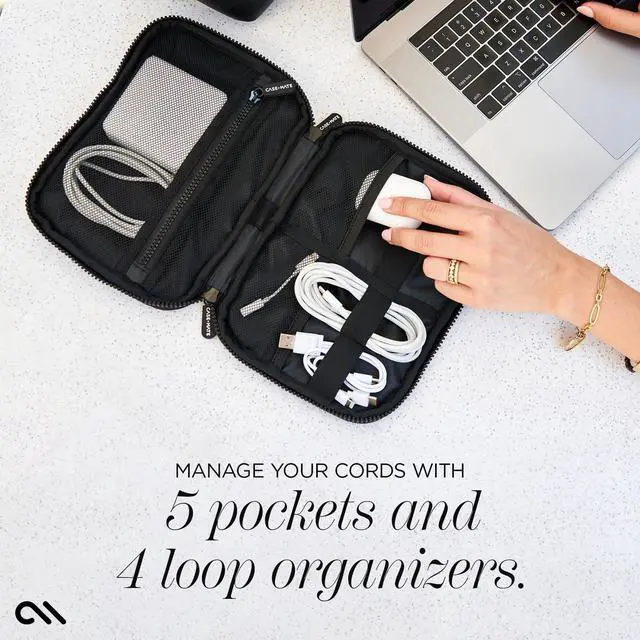 Alt view image 4 of 5 - Case-Mate Electronic Organizer Travel Case - Portable Tech Travel Pouch w/Multiple Storage Mesh Pockets for Cable, Cord, Charger, Power Bank, Airpods - Airplane Essentials Bag - Black