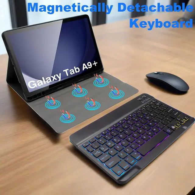 Alt view image 4 of 5 - GYSDCAZ Keyboard Case for Samsung Galaxy Tab A9 Plus 11 Inch (SM-X210/X216/X218),7 Color Backlight Keyboard with Dual Mode Wireless Mouse,Black