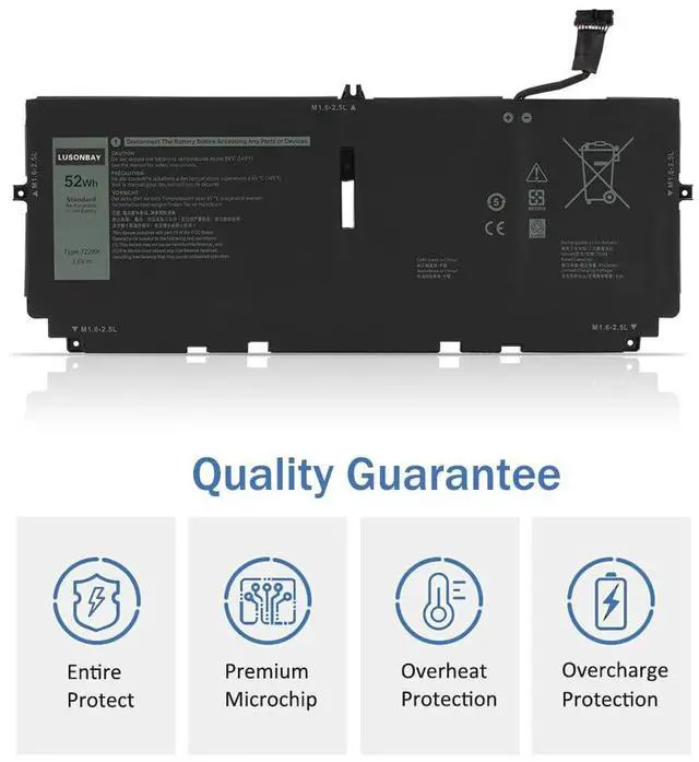 Alt view image 2 of 5 - LUSONBAY 722KK Laptop Battery Replacement for Dell XPS 13 9300 (2020), XPS 13 9310 (2020), XPS 13 9380 (2020) P117G P117G001 P117G002 Series Laptop Battery for Dell 722KK 2XXFW FP86V WN0N0 7.6V/52Wh