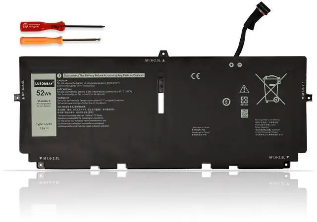 Main image of LUSONBAY 722KK Laptop Battery Replacement for Dell XPS 13 9300 (2020), XPS 13 9310 (2020), XPS 13 9380 (2020) P117G P117G001 P117G002 Series Laptop Battery for Dell 722KK 2XXFW FP86V WN0N0 7.6V/52Wh