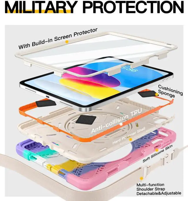 Alt view image 2 of 4 - BRAECN for iPad (A16) 11th/10th Generation case 11/10.9 inch 2025/2022 Heavy Duty Shockproof Protective with Pencil Holder Screen Protector 360°Rotating Stand Handle & Shoulder Strap Full Body Cover