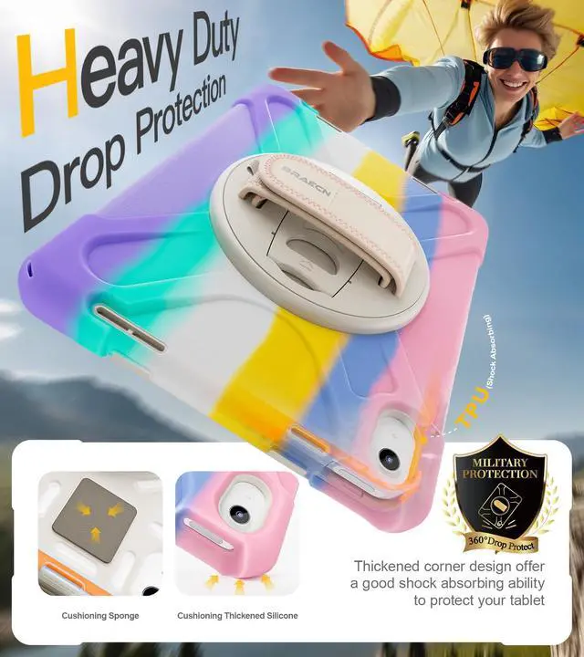 Alt view image 3 of 4 - BRAECN for iPad (A16) 11th/10th Generation case 11/10.9 inch 2025/2022 Heavy Duty Shockproof Protective with Pencil Holder Screen Protector 360°Rotating Stand Handle & Shoulder Strap Full Body Cover