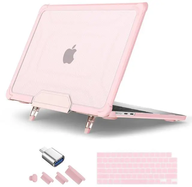 Main image of DONGKE for MacBook Air 13.6 inch Case M3 M2 2024 2023 2022 Model A3113 A2681, Heavy Duty Sturdy Protective Hard Shell Case with Foldable Stand + Keyboard Cover + Type C Adapter - Baby Pink
