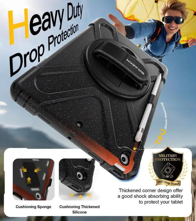 Alt view image 3 of 4 - BRAECN Case for ipad 9th/8th/7th Generation 10.2'' Heavy Duty Screen Protector 360° Rotating Stand Handle Pencil Holder Shockproof Drop Protection Shoulder/Hand Strap Durable Kids-Friendly