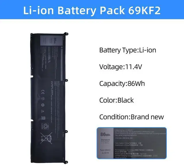 Alt view image 2 of 5 - NBULBL 69KF2 Laptop Battery Replacement for Dell Alienware M15 R3 M15 R4 M15 R5 M15 R6 M15 R7 M17 R3 M17 R4 Precision 5550 5560 XPS 15 9500 9510 Inspiron 7510 7610 Vostro 7510 7620 Series 8FCTC 70N2F