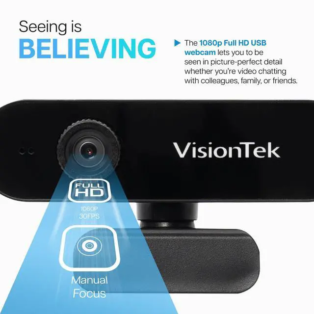 Alt view image 3 of 5 - VisionTek VTWC30 Premium Full HD (1080P 30FPS) Webcam, for Windows, Mac, Linux, & Chromebook with Digital Dual Microphones, Manual Focus Lens, Privacy Cover, 83-Degree Viewing Angle