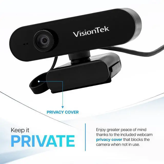 Alt view image 4 of 5 - VisionTek VTWC30 Premium Full HD (1080P 30FPS) Webcam, for Windows, Mac, Linux, & Chromebook with Digital Dual Microphones, Manual Focus Lens, Privacy Cover, 83-Degree Viewing Angle