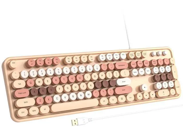 Main image of Atelus Computer Wired Keyboard, Plug Play USB Full-Size Keyboard with Large Number Pad, Caps Indicators, Foldable Stands, for Windows 7/8/10 PC Laptop (Milk Tea Colorful)