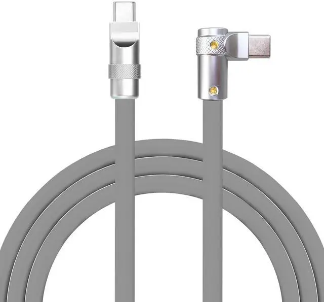 Main image of chubbycable FlexElbow Pro - 90 Degree Design 240W Fast Charge Cable Ultra-Thick Silicone Right Angle USB C Cable Phone Tablets Charging Cord, Gray, Type-C to Type-C, 6.6FT