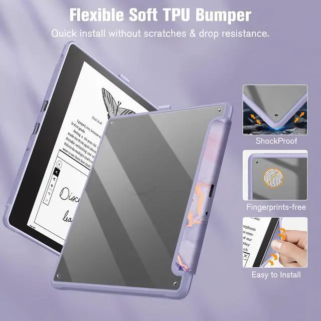 Alt view image 3 of 5 - Fintie Hybrid Case for Kindle Scribe (2024/2022 Release) - Slim Shockproof Cover Transparent Back Shell with Pencil Holder Auto Sleep/Wake for 10.2" Kindle Scribe 2022 & 2024 Releases, Lilac Marble