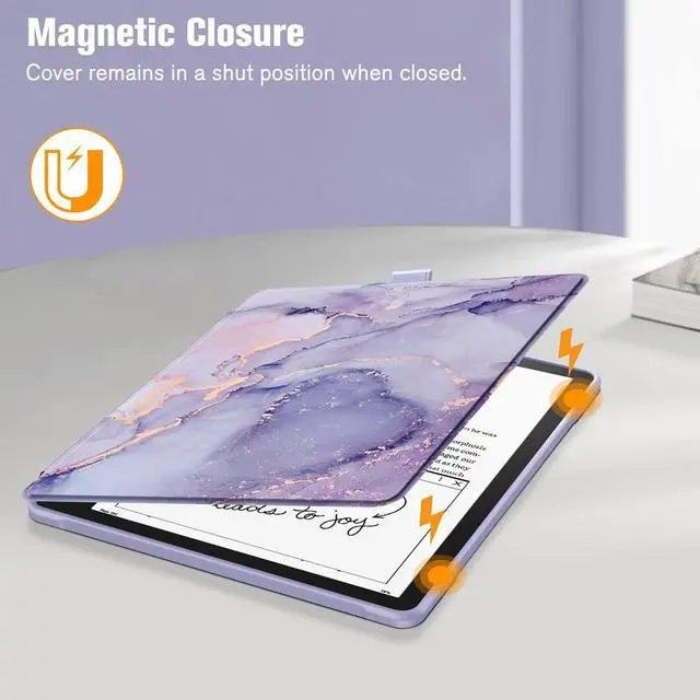 Alt view image 4 of 5 - Fintie Hybrid Case for Kindle Scribe (2024/2022 Release) - Slim Shockproof Cover Transparent Back Shell with Pencil Holder Auto Sleep/Wake for 10.2" Kindle Scribe 2022 & 2024 Releases, Lilac Marble
