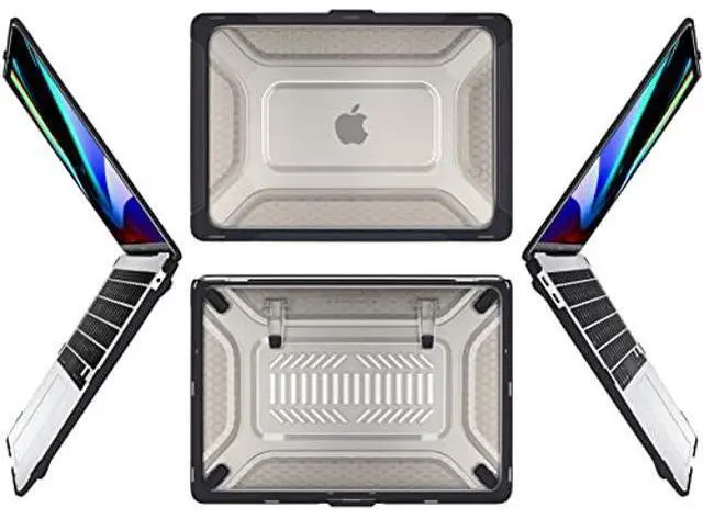 Alt view image 3 of 5 - Batianda Protective Case for MacBook Air 13 inch 2021 2020 Release A2337 M1 A2179 A1932 Model Touch ID,Heavy Duty Honeycomb Hard Shell with Slim TPU Bumper and Fold Kickstand & Keyboard Cover, Black