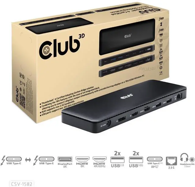 Alt view image 2 of 5 - Club 3D CSV-1582 Thunderbolt 4 Certified 12-in-1 Docking Station- with 40Gb/s Data and Video, 3 Display Output, Ethernet RJ45 2.5Gbps, USB 10G, Smart Power Function
