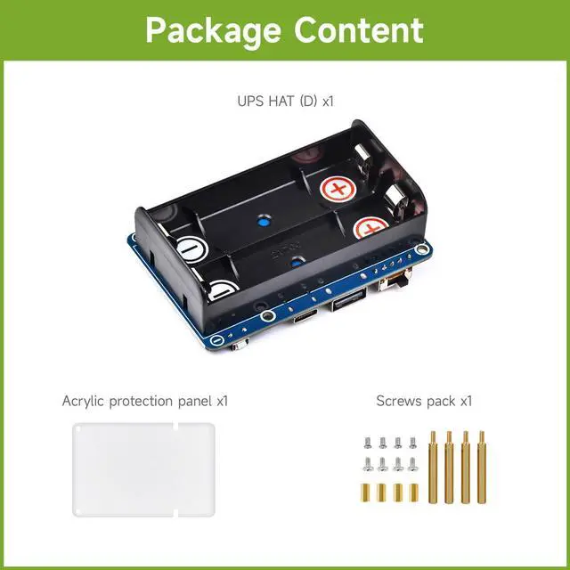 Alt view image 2 of 5 - Waveshare PS HAT (D) for Raspberry Pi, Supports 21700 Li Battery (NOT Included), 5V Uninterruptible Power Supply, Pogo Pins Connector, Supports Charging and Power Output at The Same Time