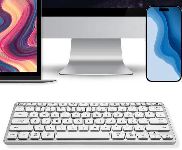 Alt view image 2 of 5 - Macally Compact Bluetooth Keyboard for Mac - Premium Multi Device Connectivity - Compatible Apple Wireless Keyboard for MacBook Pro/Air, iMac, Mac mini, iPad, Laptop, and PC